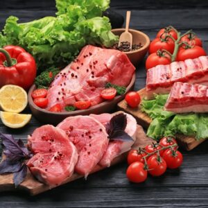 Pork cuts diagram showing custom cuts available in whole and half pig shares at Kropf Meadows Farm Lancaster County PA